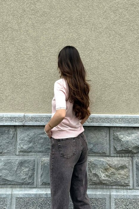 T-SHIRT ME DETAJ DANTELLE PER FEMRA NE NGJYRE BABY PINK - 3