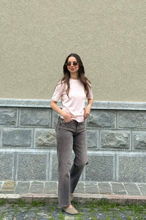 T-SHIRT ME DETAJ DANTELLE PER FEMRA NE NGJYRE BABY PINK - 5