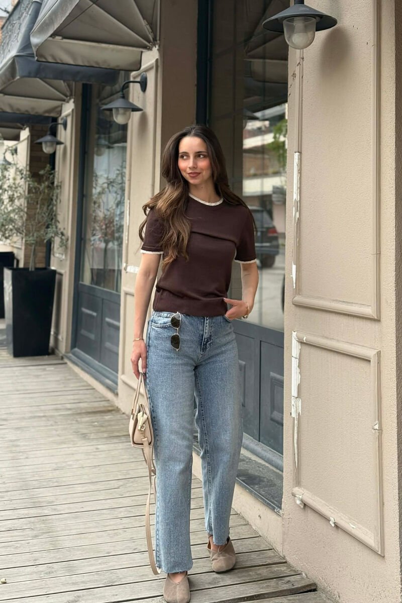 T-SHIRT ME DETAJ DANTELLE PER FEMRA NE NGJYRE KAFE - 5
