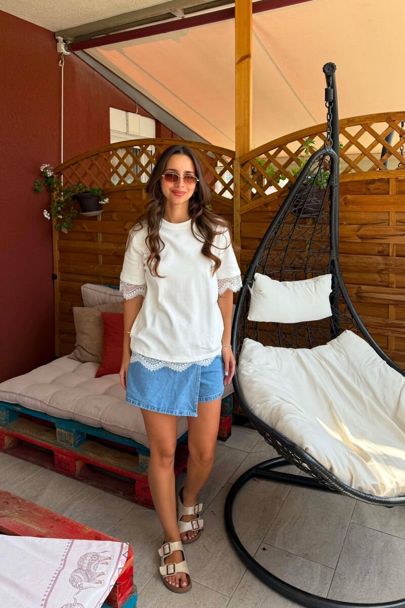T-SHIRT ME DETAJ DANTELLE PER FEMRA NE NGJYRE TE BARDHE - 1