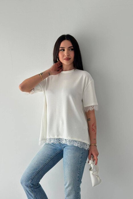 T-SHIRT ME DETAJ DANTELLE PER FEMRA NE NGJYRE TE BARDHE - 2