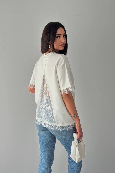 T-SHIRT ME DETAJ DANTELLE PER FEMRA NE NGJYRE TE BARDHE - 4