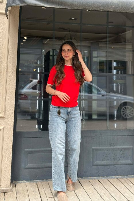 T-SHIRT ME DETAJ DANTELLE PER FEMRA NE NGJYRE TE KUQE - 3