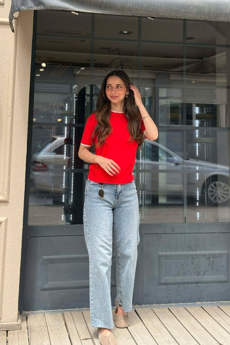 T-SHIRT ME DETAJ DANTELLE PER FEMRA NE NGJYRE TE KUQE - 3