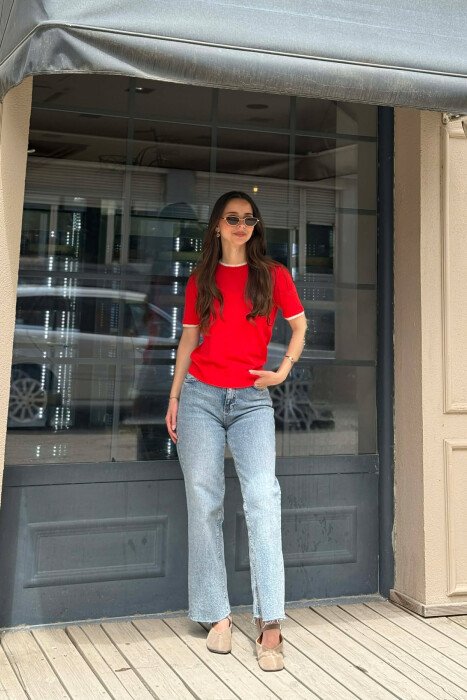 T-SHIRT ME DETAJ DANTELLE PER FEMRA NE NGJYRE TE KUQE - 6