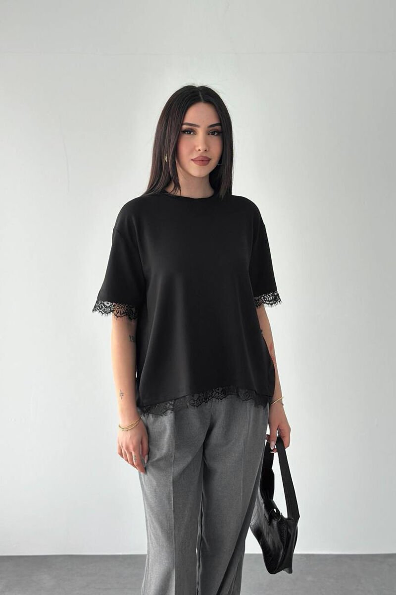 T-SHIRT ME DETAJ DANTELLE PER FEMRA NE NGJYRE TE ZEZE - 1