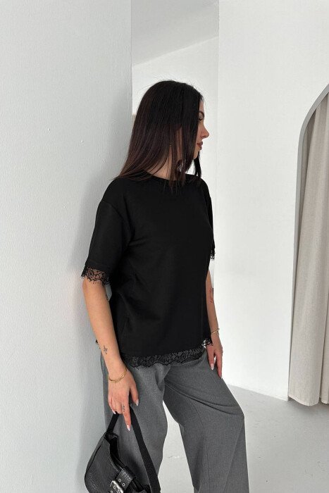 T-SHIRT ME DETAJ DANTELLE PER FEMRA NE NGJYRE TE ZEZE - 2