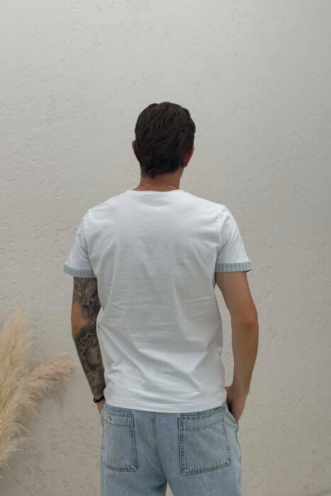 T-SHIRT ME DETAJE ME JAKË V PËR MESHKUJ NË NGJYRËN BLU+E BARDHË - 2