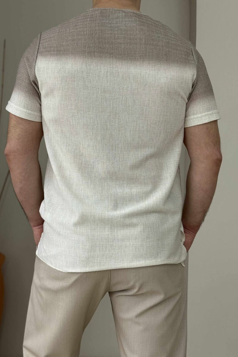 T-SHIRT ME DETAJE TË THJESHTA ME XHEP PËR MESHKUJ NË NGJYRËN BEZHË+KREM - 3