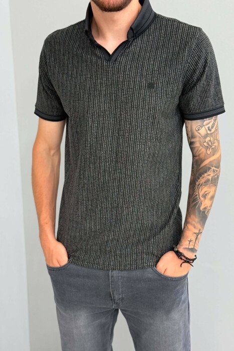 T-SHIRT ME DIZJAN DHE JAKE POLO PER MESHKUJ NE NGJYRE GRI TE ERRET - 4