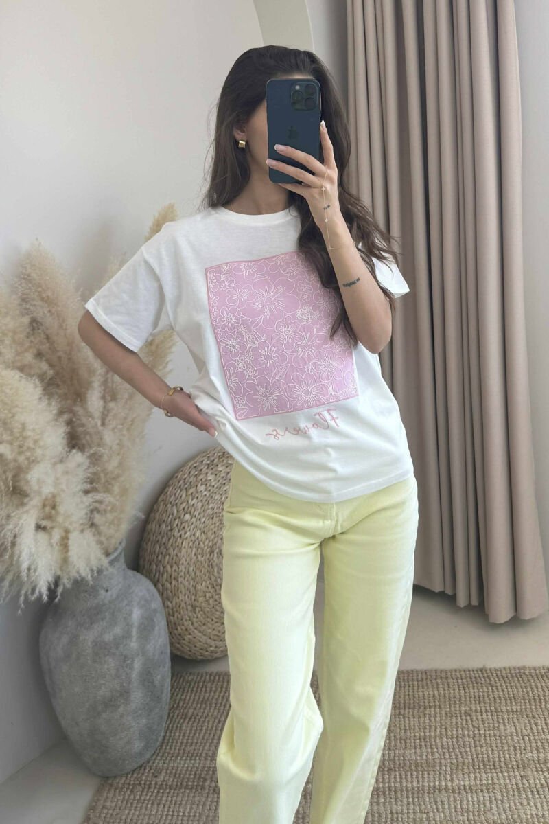 T-SHIRT ME DIZAJN LULESH PËR FEMRA NË NGJYRËN E BARDHË - 1