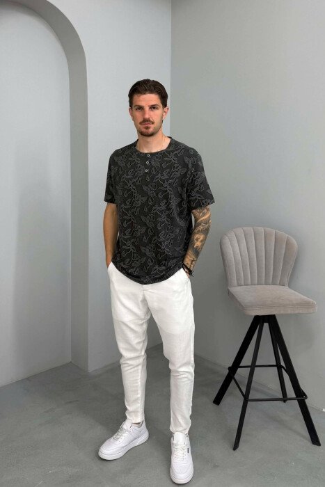 T-SHIRT ME DIZAJN ME DETAJIN E KOPSAVE PËR MESHKUJ NË NGJYRËN GRI E ERRËT - 3
