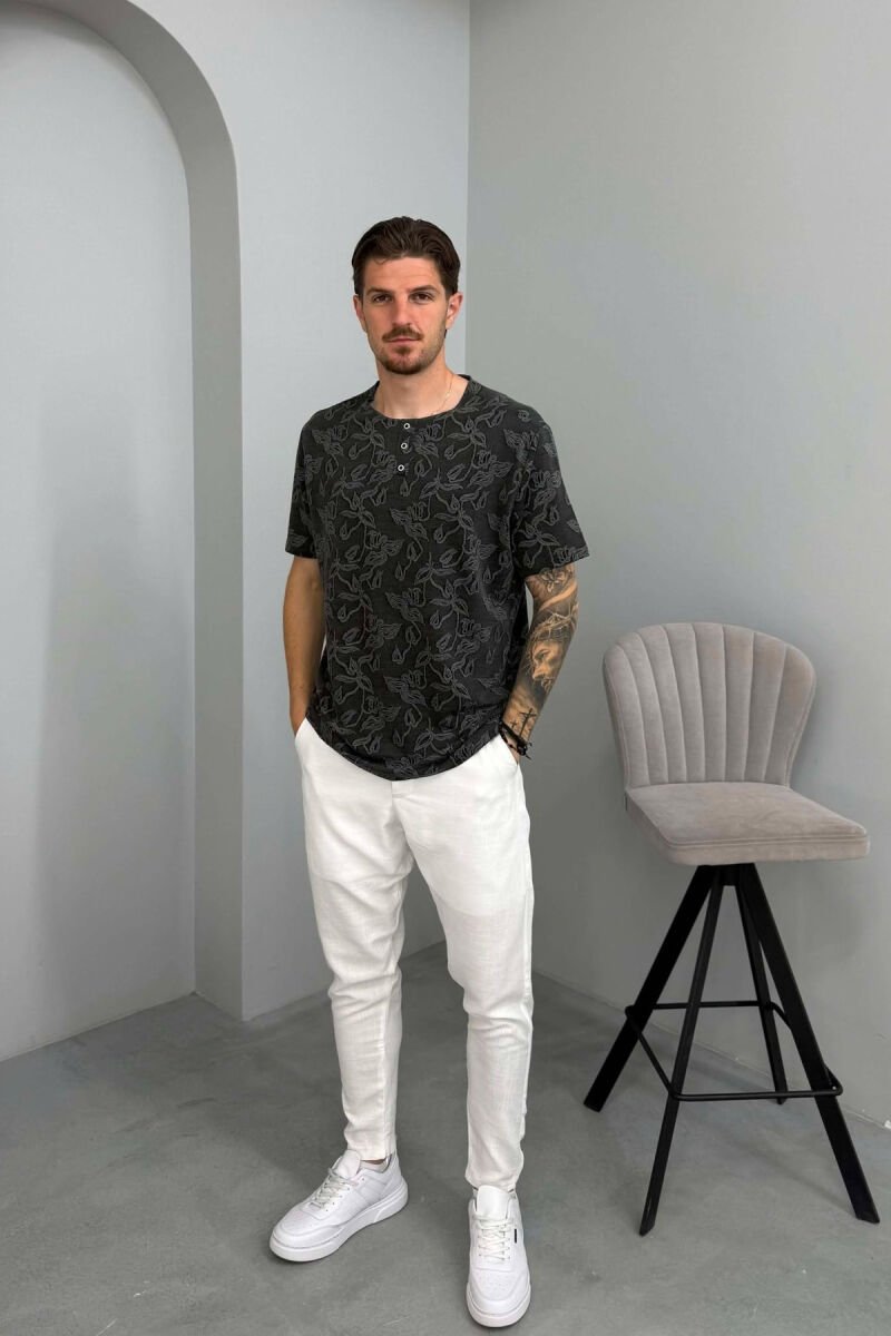 T-SHIRT ME DIZAJN ME DETAJIN E KOPSAVE PËR MESHKUJ NË NGJYRËN GRI E ERRËT - 3