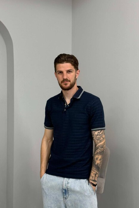 T-SHIRT ME DIZAJN ME VIJA ME JAKE POLO PER MESHKUJ NE NGJYRE BLU - 1