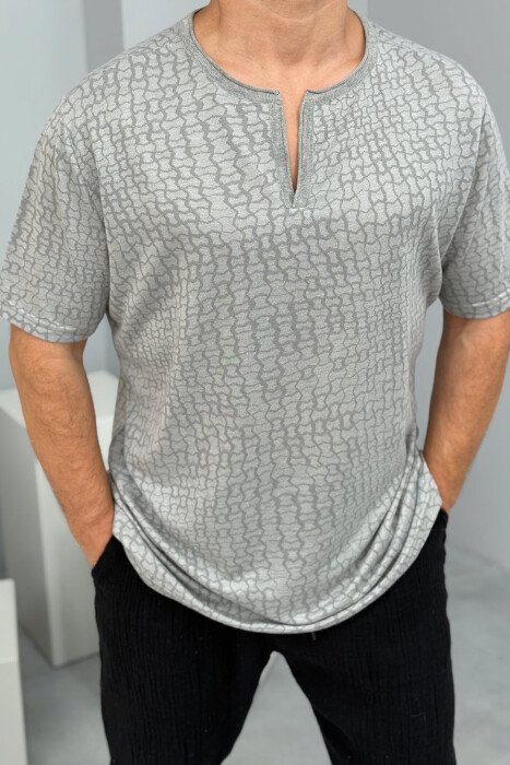 T-SHIRT ME DIZAJNE PËR MESHKUJ NË NGJYRËN GRI - 2