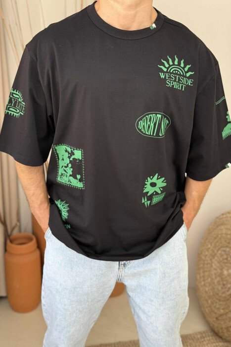 T-SHIRT ME JAKË TË RRUMBULLAKËT DHE DIZANJE TË THJESHTA PËR MESHKUJ NË NGJYRËN E ZEZË - 2