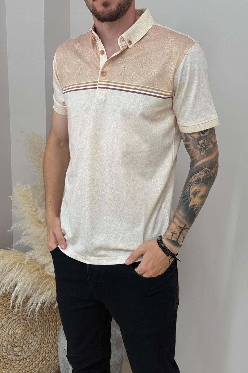 T-SHIRT ME DIZAJN DHE JAKE POLO PER MEHSKLUIJ NE NGJYRE BEZHE TE ZBARDHUR - 2