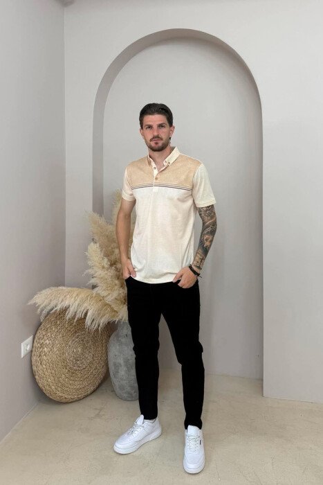 T-SHIRT ME DIZAJN DHE JAKE POLO PER MEHSKLUIJ NE NGJYRE BEZHE TE ZBARDHUR - 3