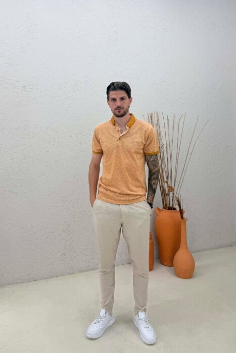 T-SHIRT ME DIZJAN DHE JAKE POLO PER MESHKUJ NE NGJYRE MUSTARDE - 2
