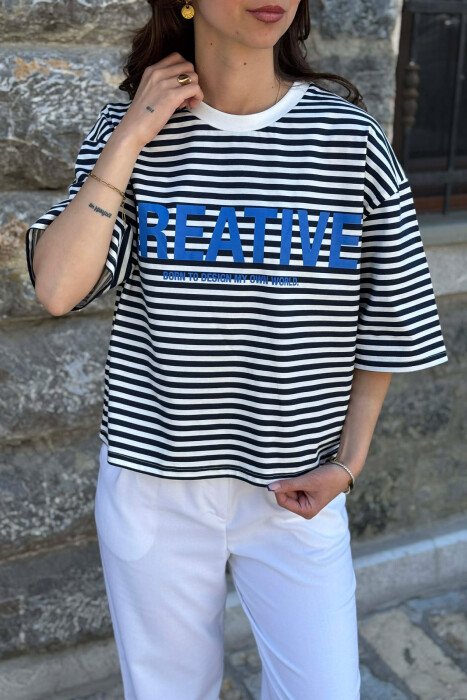 T-SHIRT ME DIZAJN VIJASH PER FEMRA NE NGJYRE TE BARDHE ME BLU - 2