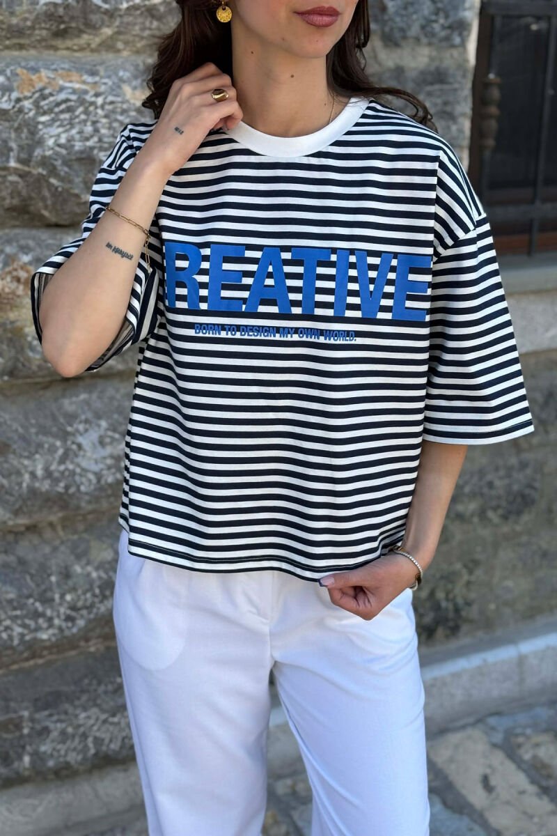 T-SHIRT ME DIZAJN VIJASH PER FEMRA NE NGJYRE TE BARDHE ME BLU - 2