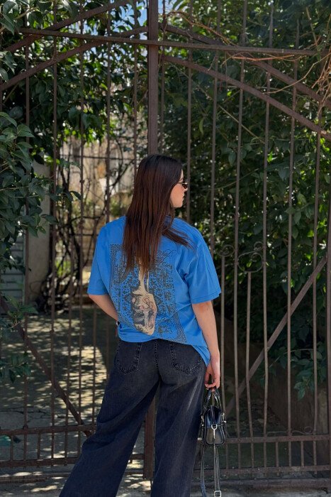 T-SHIRT ME IMAZH PARA & PAS PER FEMRA NE NGJYRE BLU + 6 PALE ÇORAPE DHURATE - 3