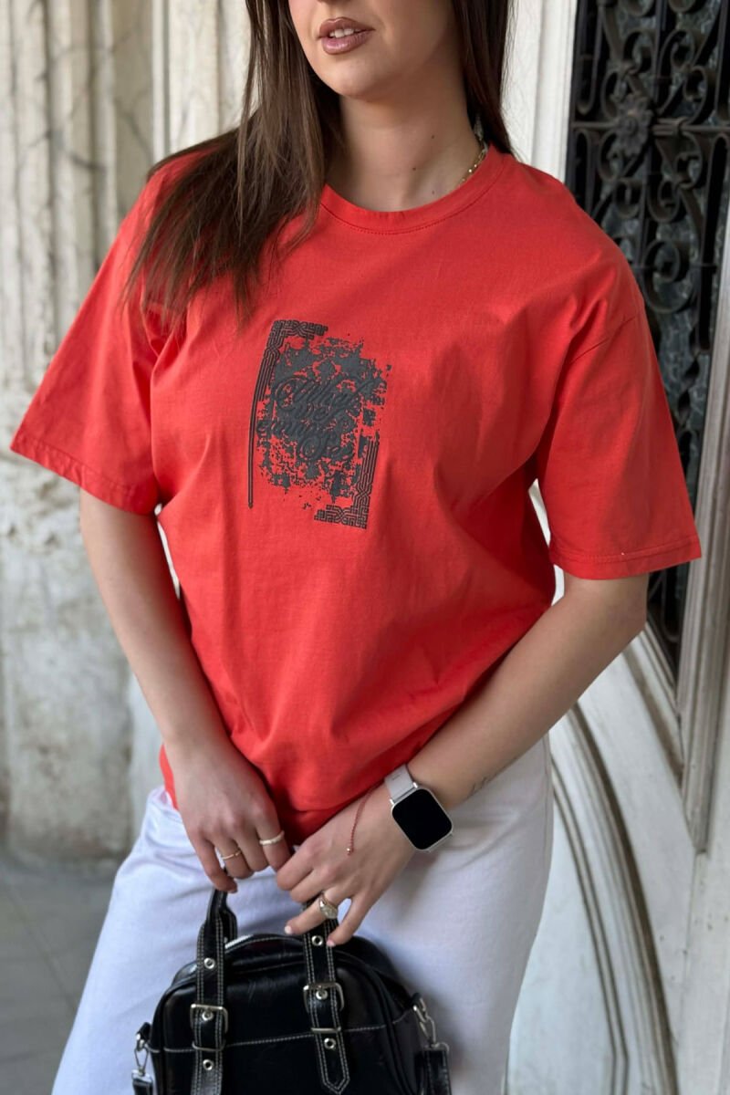 T-SHIRT ME IMAZH PARA & PAS PER FEMRA NE NGJYRE PORTOKALLI + 6 PALE ÇORAPE DHURATE - 4