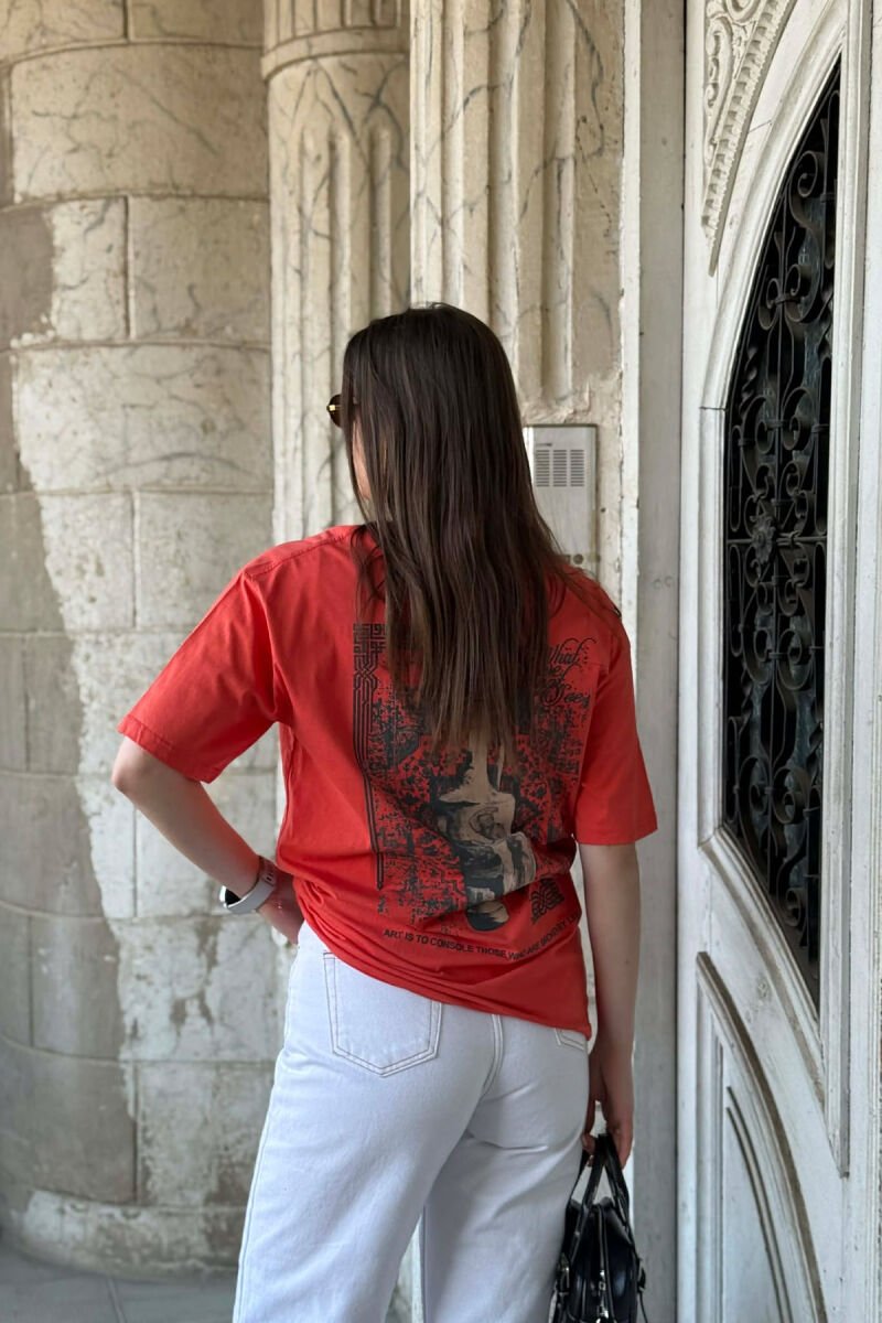 T-SHIRT ME IMAZH PARA & PAS PER FEMRA NE NGJYRE PORTOKALLI + 6 PALE ÇORAPE DHURATE - 5