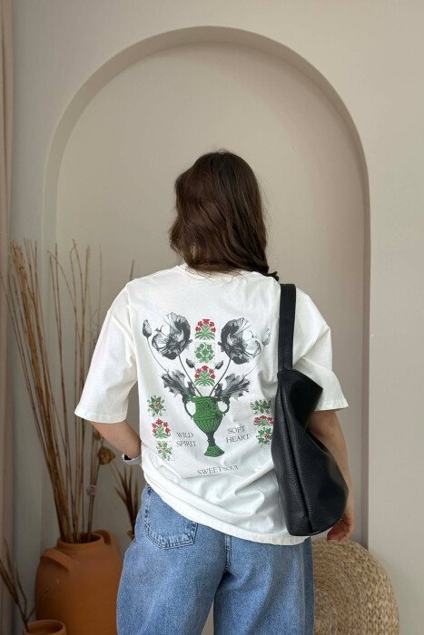 T-SHIRT ME IMAZH PARA & MBRAPA PER FEMRA + 6 PALE CORAPE DHURATE NE NGJYRE KREM - 2