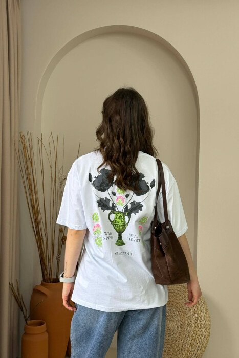T-SHIRT ME IMAZH PARA & PAS PER FEMRA NE NGJYRE TE BARDHE + 6 PALE ÇORAPE DHURATE - 4