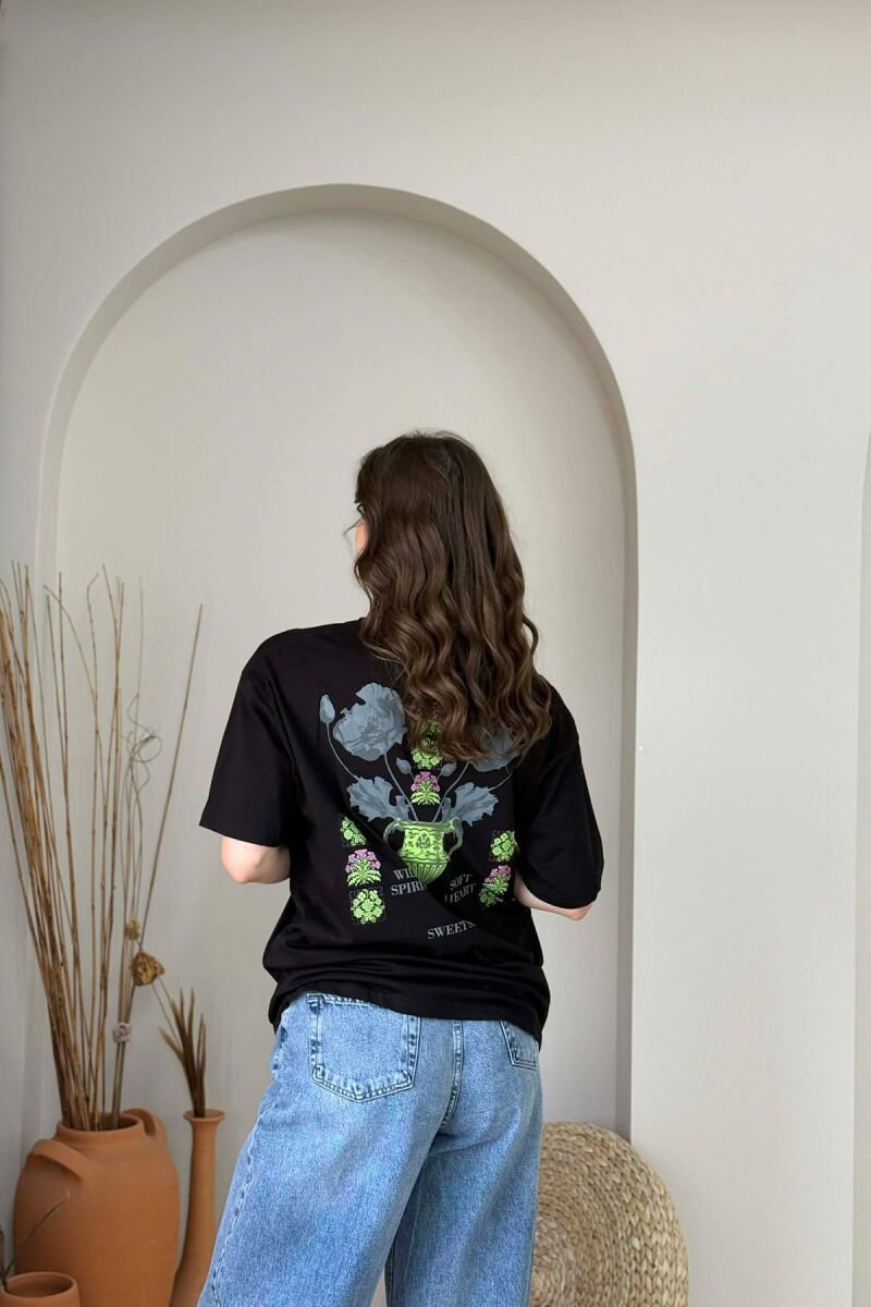 T-SHIRT ME IMAZH PARA & PAS PER FEMRA NE NGJYRE TE ZEZE + 6 PALE ÇORAPE DHURATE - 3