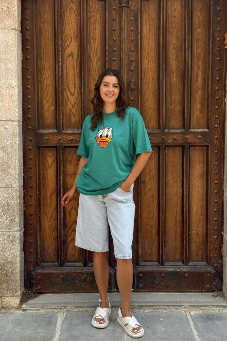 T-SHIRT ME IMAZH PËR FEMRA NË NGJYRËN JESHILE - 1