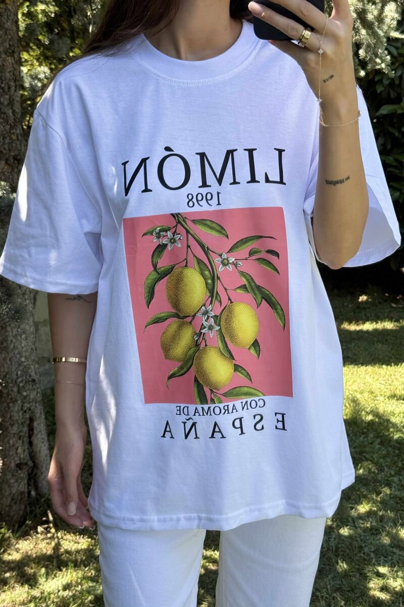 T-SHIRT ME IMAZHIN E LIMONIT PËR FEMRA NË NGJYRËN E BARDHË - 1