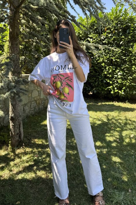 T-SHIRT ME IMAZHIN E LIMONIT PËR FEMRA NË NGJYRËN E BARDHË - 5
