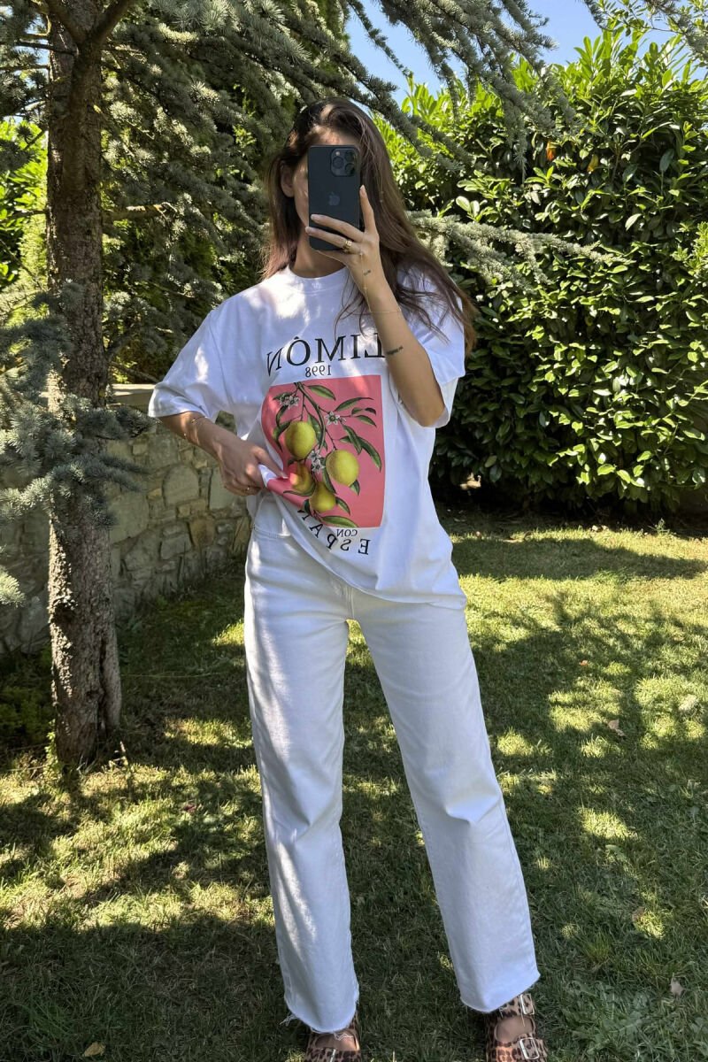 T-SHIRT ME IMAZHIN E LIMONIT PËR FEMRA NË NGJYRËN E BARDHË - 5