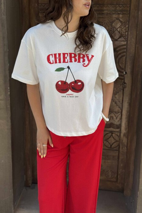 T-SHIRT ME IMAZHIN E QERSHISË PËR FEMRA NË NGJYRËN E BARDHË - 3