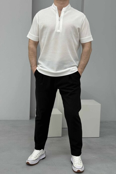 T-SHIRT ME JAKË ME ZINXHIR ME TEKSTURË PËR MESHKUJ NË NGJYRËN KREM - 1