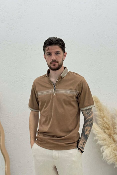 T-SHIRT ME JAKE ME ZINXHIR PER MESHKUJ NE NGJYRE KAFE TE ZBARDHUR - 1