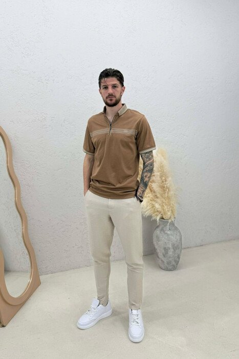 T-SHIRT ME JAKE ME ZINXHIR PER MESHKUJ NE NGJYRE KAFE TE ZBARDHUR - 3