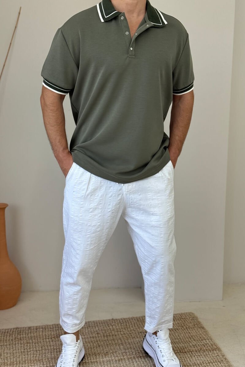 T-SHIRT ME JAKË POLO DHE BUTONA PËR MESHKUJ NË NGJYRËN JESHILE - 1