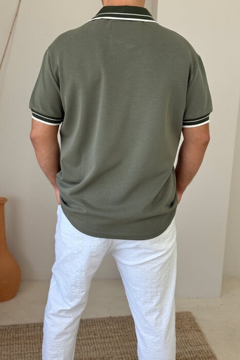T-SHIRT ME JAKË POLO DHE BUTONA PËR MESHKUJ NË NGJYRËN JESHILE - 2