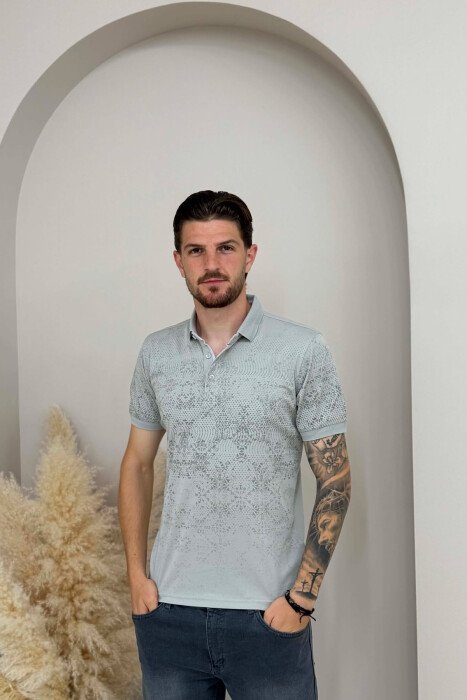 T-SHIRT ME JAKE POLO DHE ME DIZAJN PER MESHKUJ NE NGJYRE GRI - KLAUDIO FASHION