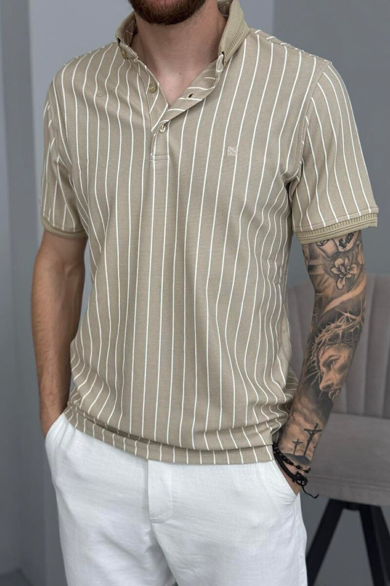 T-SHIRT ME JAKE POLO DHE ME DIZAJN VIJASH PER MESHKUJ NE NGJYRE BEZHE - 2
