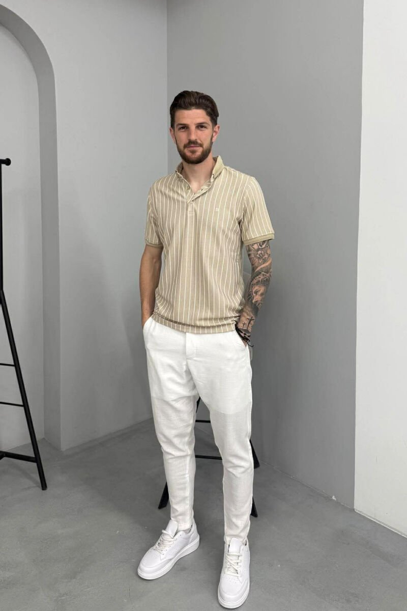 T-SHIRT ME JAKE POLO DHE ME DIZAJN VIJASH PER MESHKUJ NE NGJYRE BEZHE - 4