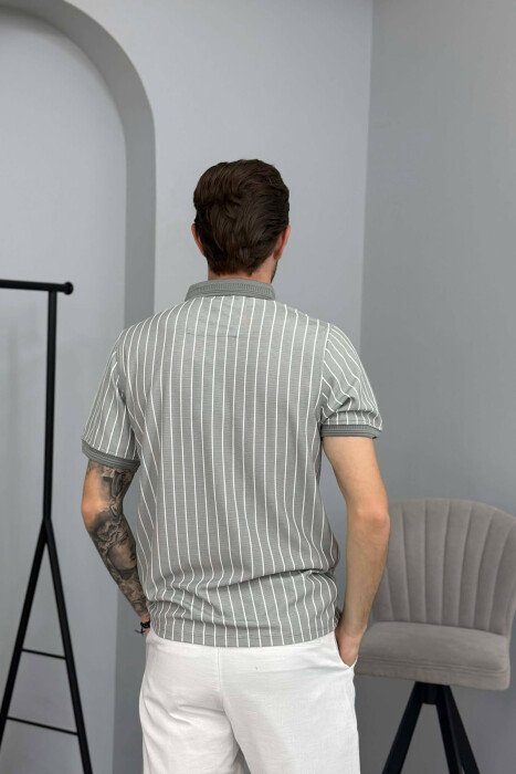 T-SHIRT ME JAKE POLO DHE ME DIZAJN VIJASH PER MESHKUJ NE NGJYRE GRI - 3