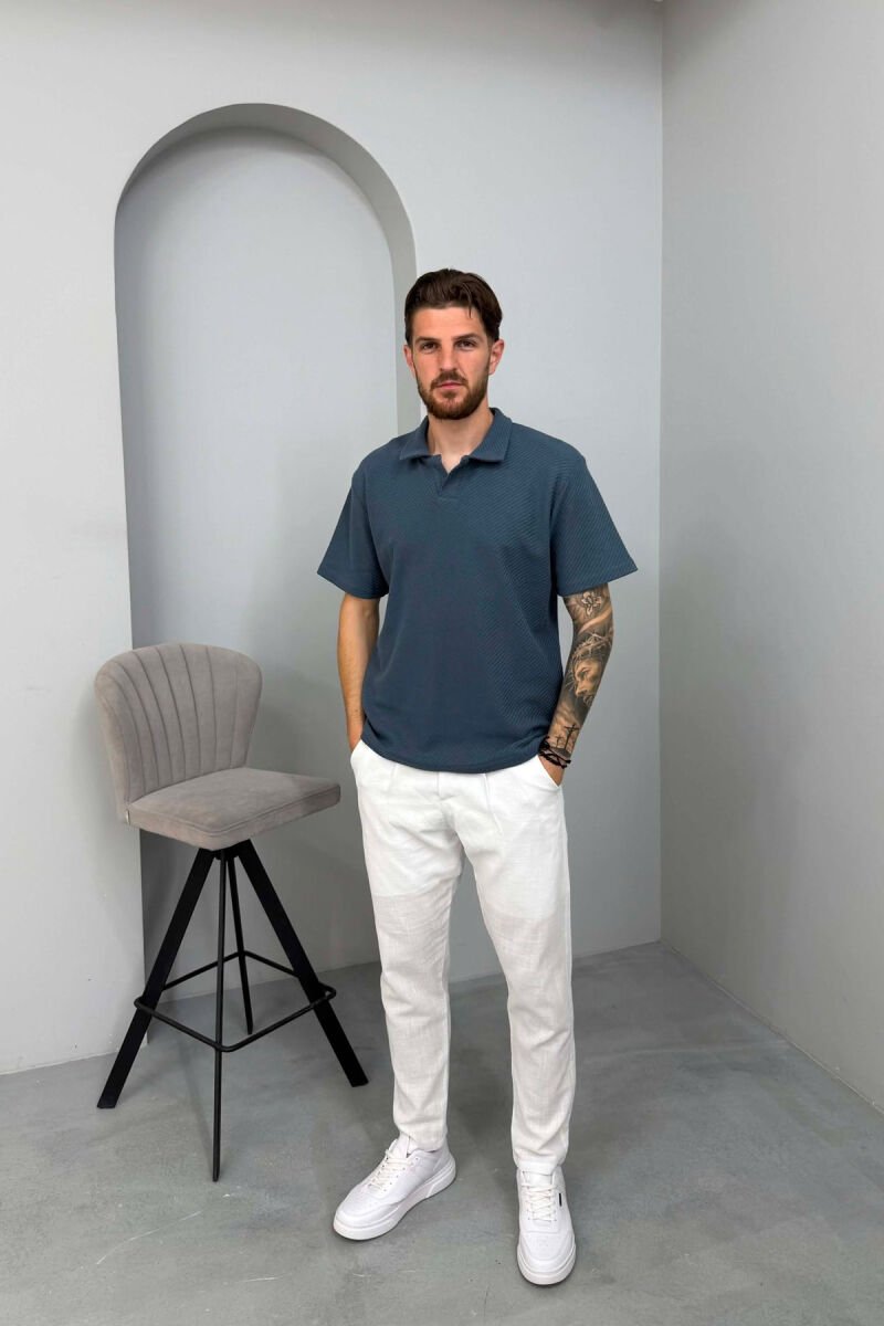 T-SHIRT ME JAKE POLO I TEKSTURUAR NE NGJYRE BLU - 3