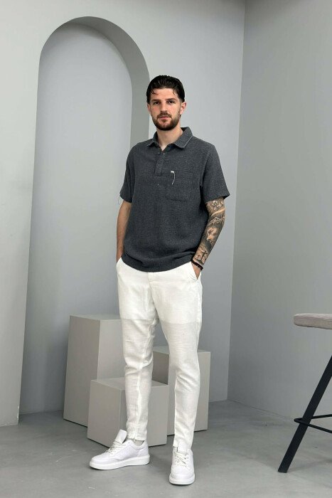T-SHIRT ME JAKË POLO ME DETAJIN E XHEPIT PËR MESHKUJ NË NGJYRËN GRI - 2