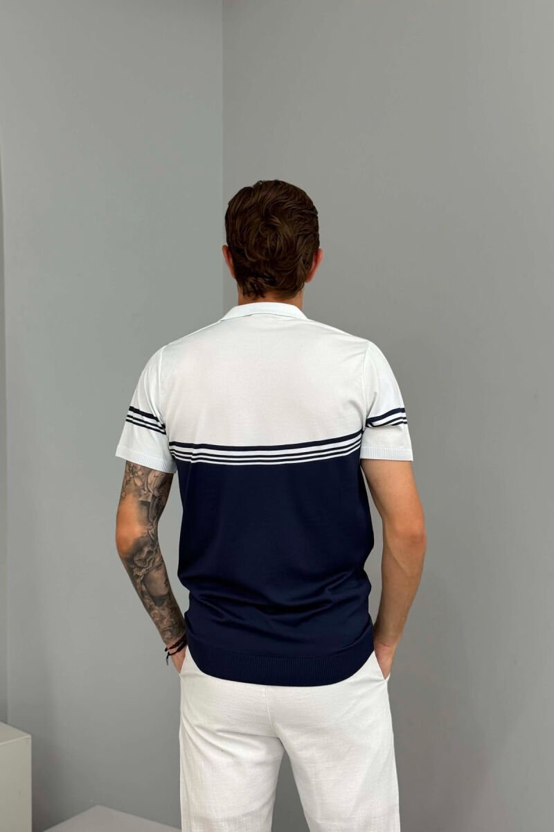 T-SHIRT ME JAKE POLO ME DY NGJYRA PER MESHKUJ NE NGJYRE BLU - 2
