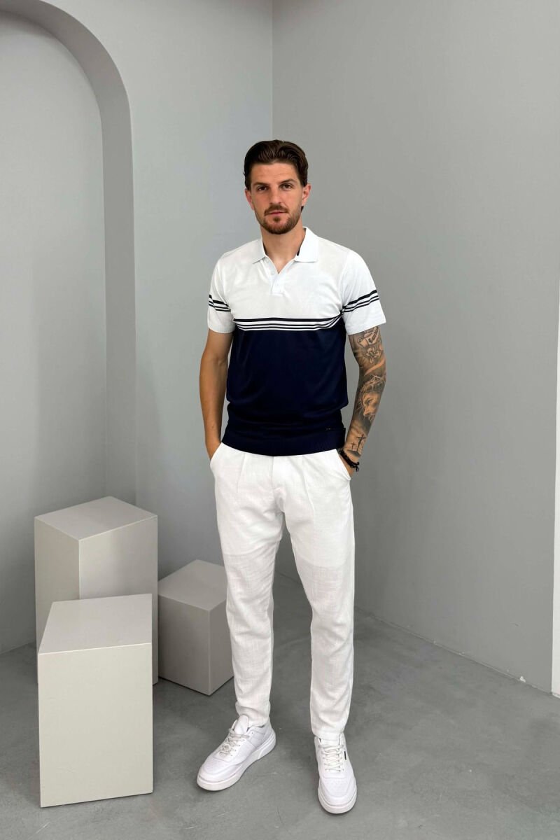 T-SHIRT ME JAKE POLO ME DY NGJYRA PER MESHKUJ NE NGJYRE BLU - 3