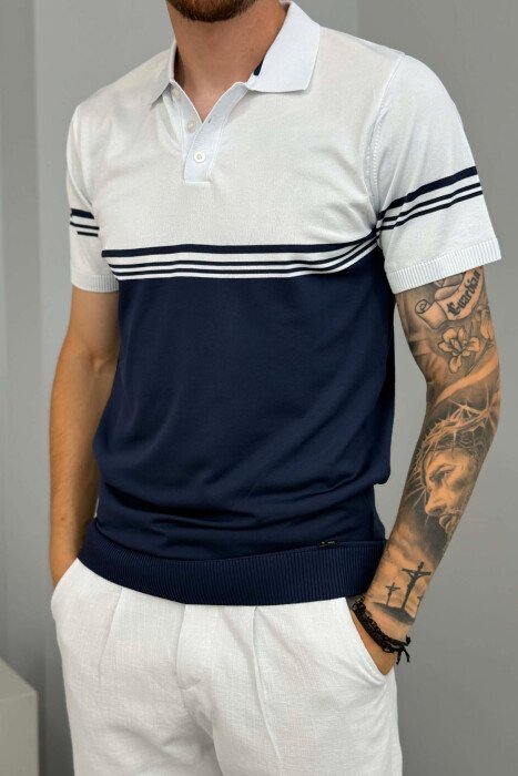 T-SHIRT ME JAKE POLO ME DY NGJYRA PER MESHKUJ NE NGJYRE BLU - 4